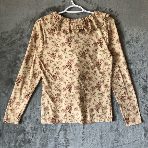 Lauren Jeans Co. Ruffle Neck Top Size S Long Sleeve Floral Cotton Old Money - Picture 9 of 14